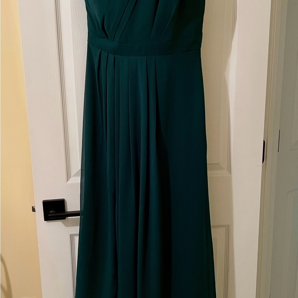 David's Bridal One Shoulder Dark Green Bridesmaid Dress
